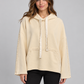 Felpa donna HAVEONE panna con cappuccio e perle fronte su modella, elaborata con IA