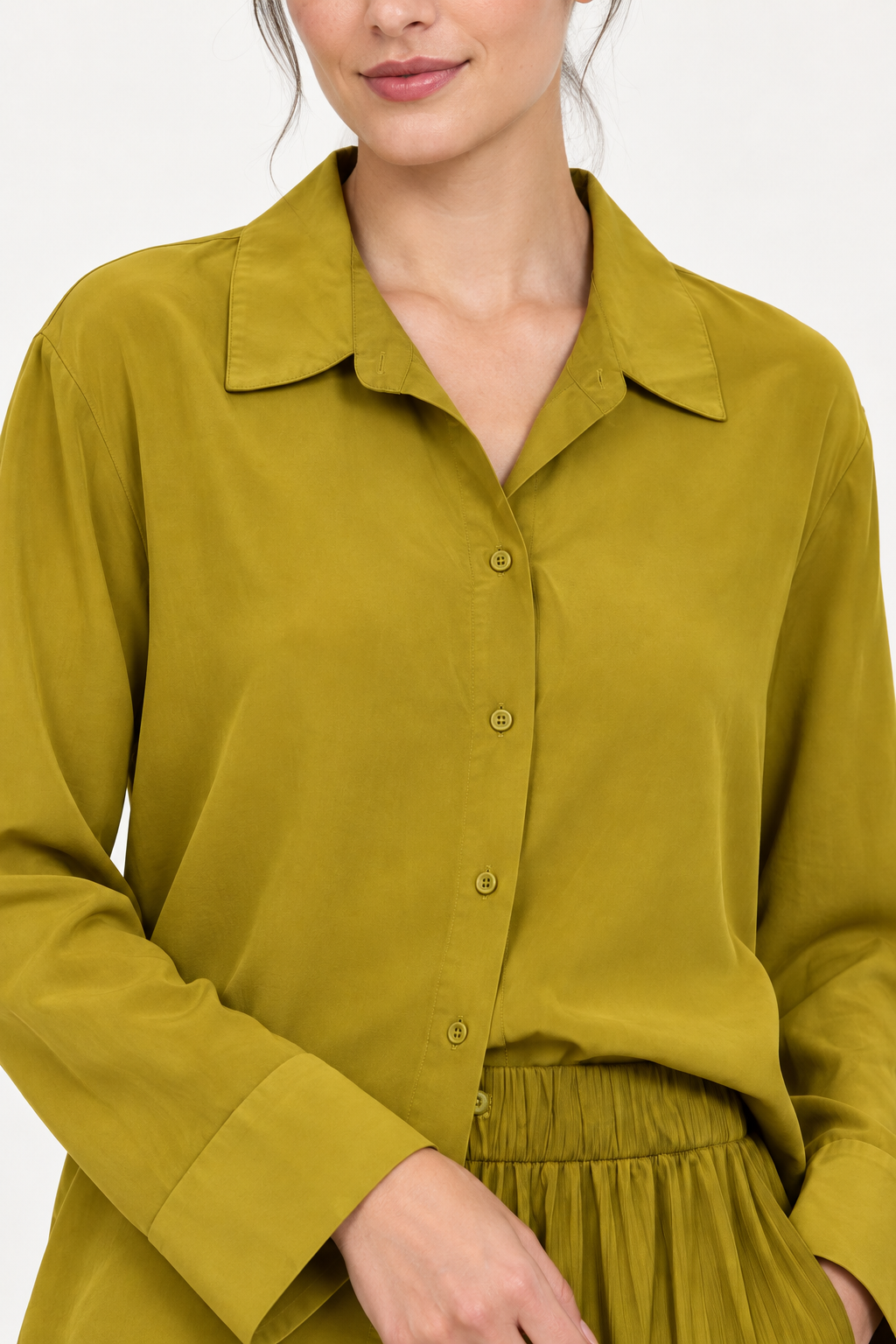 Dixie – Camicia verde oliva in lyocell – dettaglio