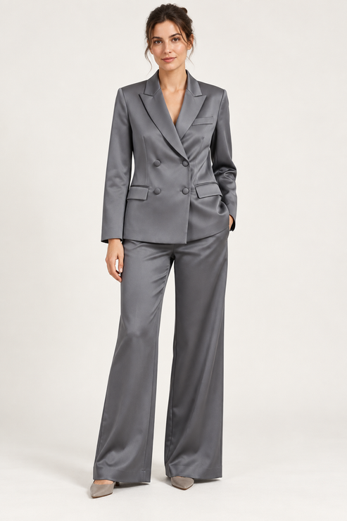 Maliparmi – Tailleur grigio effetto satin - fronte