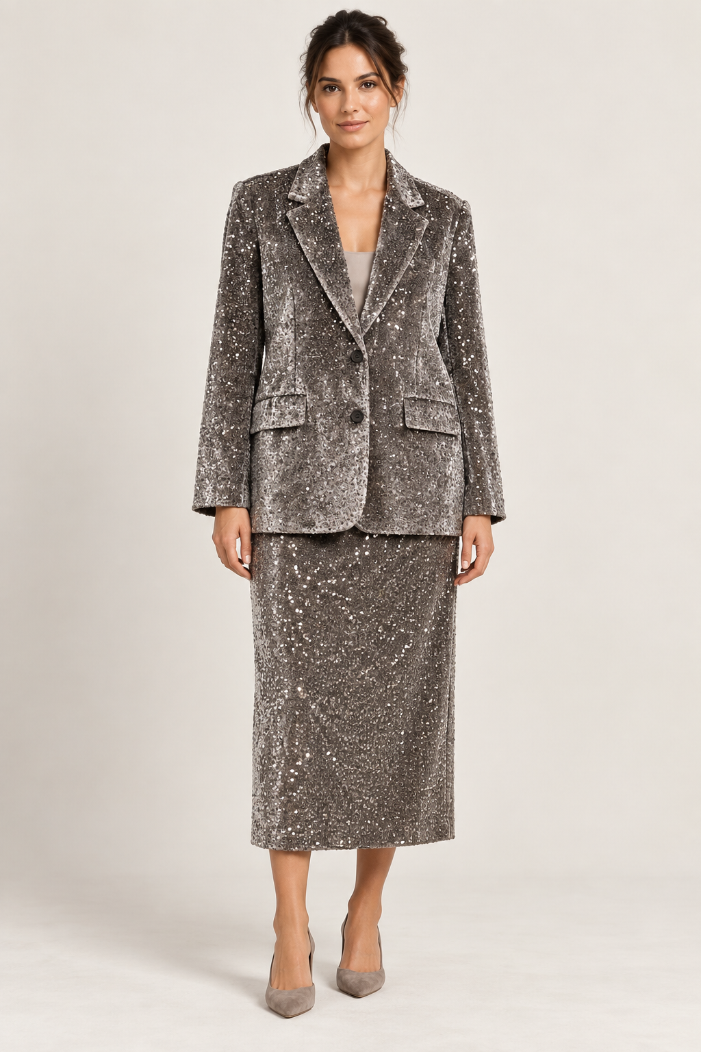 Imperial – Tailleur con gonna e paillettes - fronte