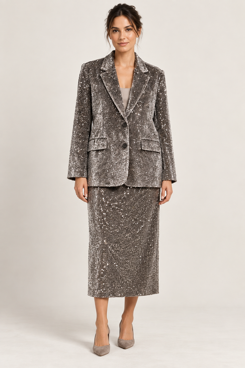 Imperial – Tailleur con gonna e paillettes - fronte