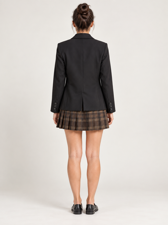 Tensione In – Tailleur con blazer nero e gonna a quadri - retro