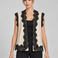Gilet Tensione In avorio con pizzo nero – fronte