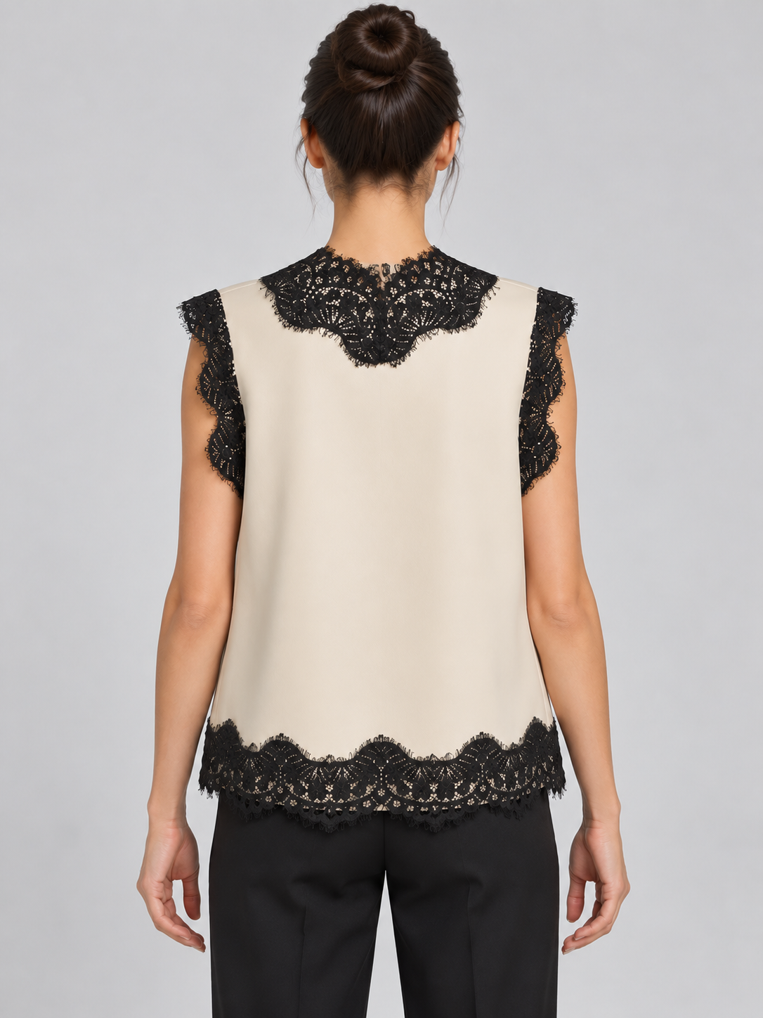 Gilet Tensione In avorio con pizzo nero – retro