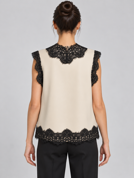 Gilet Tensione In avorio con pizzo nero – retro