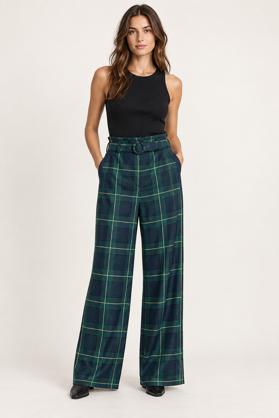 Pantalone donna a quadri verde Tensione In – fronte