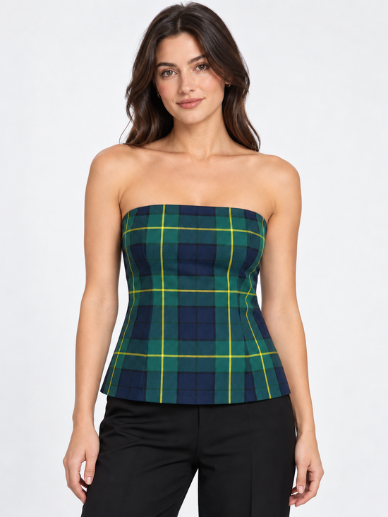 Top donna a fascia verde a quadri Tensione In su modella, senza spalline